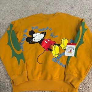 Disney Sweater Adult Yellow Green Mickey & Co. Asleep Garden Parks M